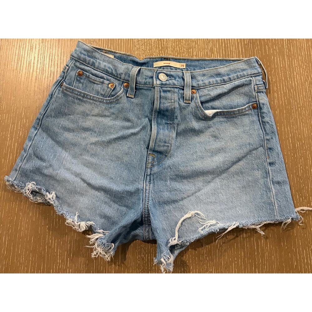 Levis Cut Off Wedgie 29 Denim Blue Shorts 3" inseam Raw Hem High Rise